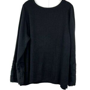 J. Jill Womens Sweater Tunic 2X Plus Solid Black Knit Long Sleeve Faux Fur Cuffs